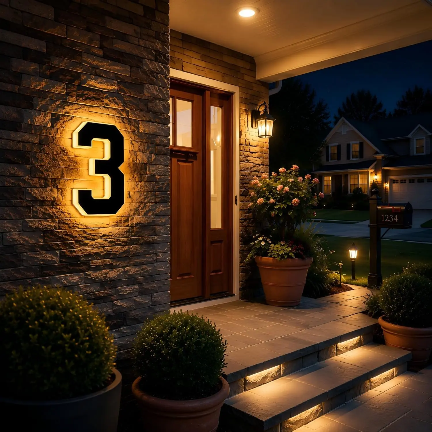 ECOLIVING 6.7in Solar LED Backlit House Numbers, Waterproof Exterior Illuminated Address Sign, Home Porch Lighting Plaque for Houses Hotels (Numbers 0-9)