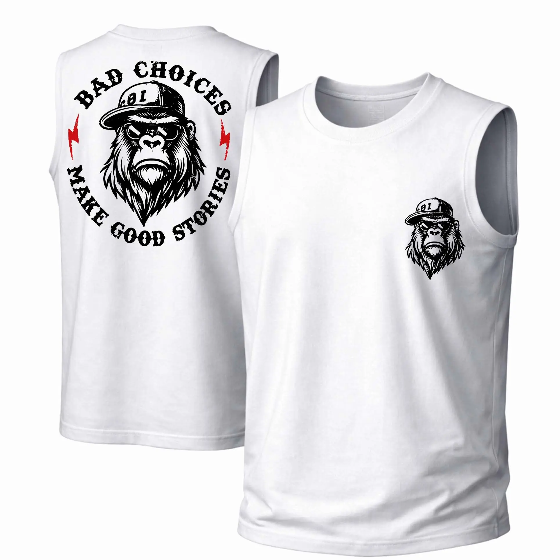 Unisex "Bad Choices" Graphic Tank Top in 100% Cotton, Retro Streetwear Style, Breathable Loose Fit for Summer Daily Wear, Fabric
