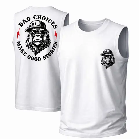 Women's 100% Cotton Crew Neck "Bad Choices" Graphic Tank Top - Soft, Breathable, Loose-Fit Sleeveless Retro Streetwear, Outdoor Summer Daily Wear (Hang Dry Recommended)