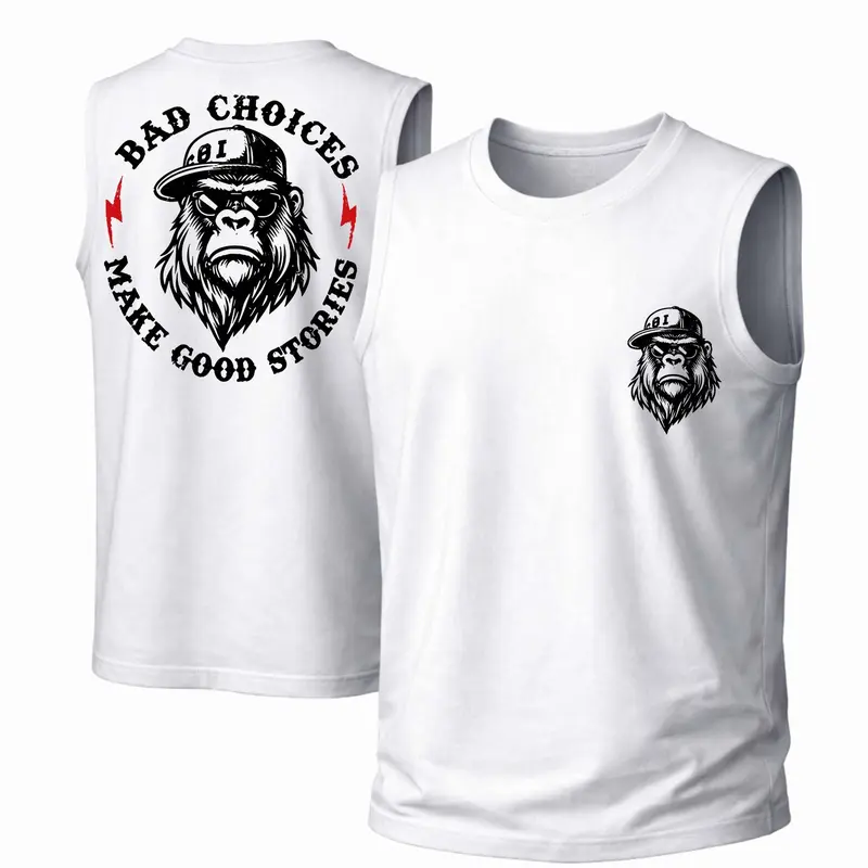 Men's Cotton Sleeveless Tank Top - Bad Choices Make Good Stories Printed Style. This Is A Casual Item Suitable For Both Men And Women, Especially Perfect For Spring And Summer; The Cool Print And Classic Crew Neck Cut
