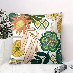 Bohemian Tropical Floral Throw Pillow,Decorative Cushion with Pillow Core,Ethnic Geometric Print Accent Pillow for Couch Sofa Bed Living Room,Soft Plush Boho Aesthetic Pillow for Home Decor,Perfect Housewarming Gift