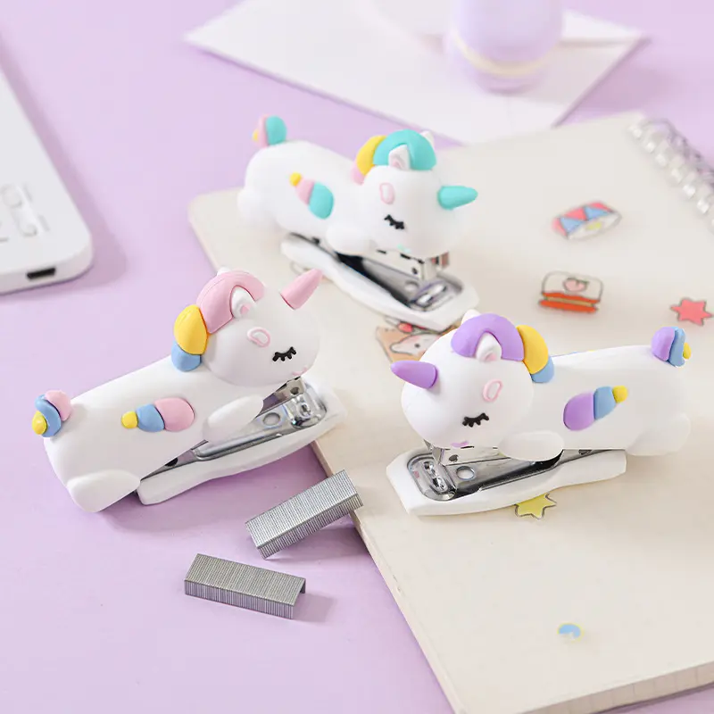 Adorable Cartoon Animal Stapler, 3 Optional Designs Unicorn Dinosaur Rabbit, Lovely Mini Desktop Stapler for Students