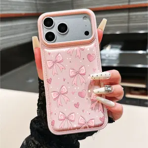 Bubble Tpu Bow Heart Pattern Anti-Drop Phone Case for iPhone 17 Pro Max/17/16 Pro Max/15 Pro Max/14 Pro, Birthday Gift
