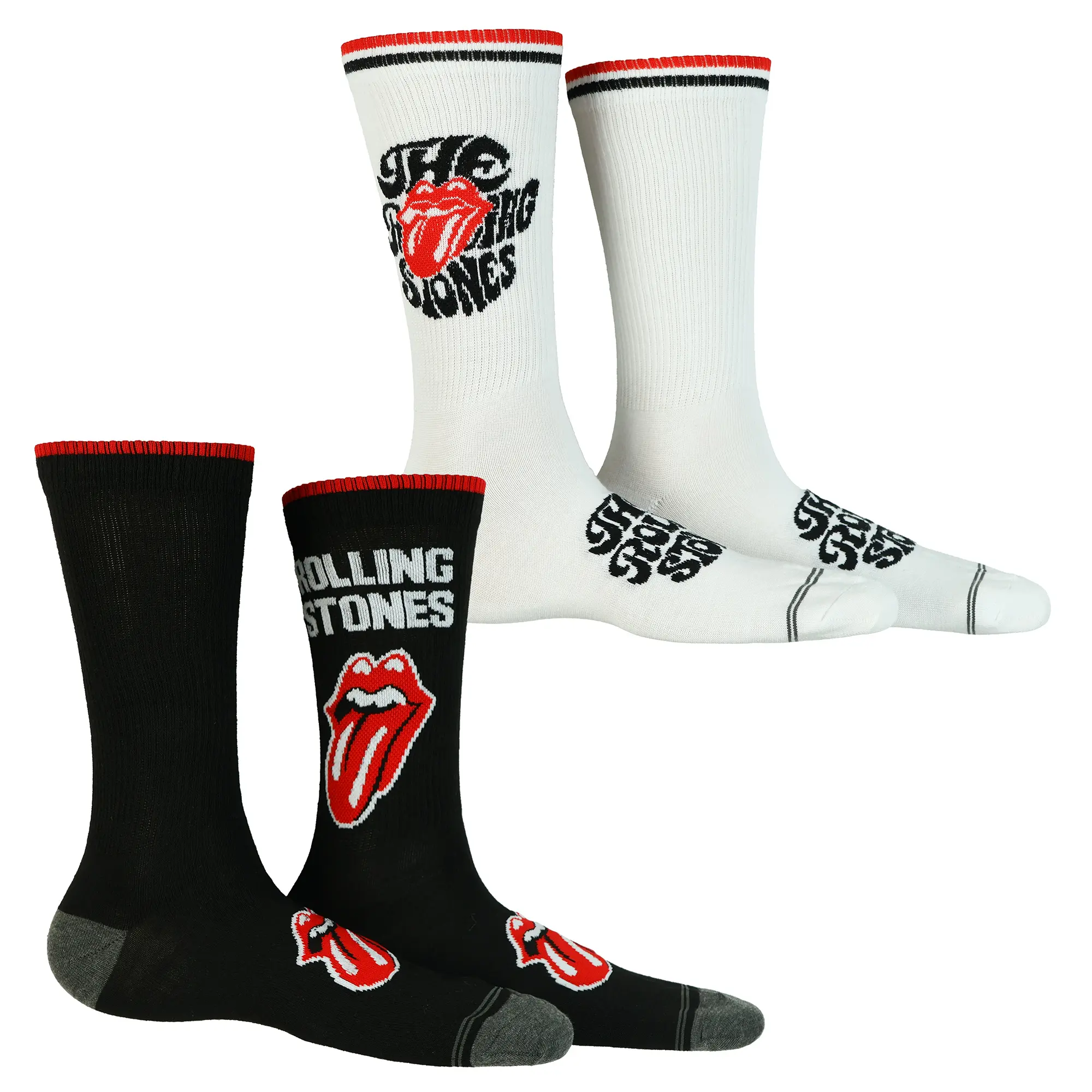 The Rolling Stones Crew Socks 2 Pair Tongue and Lips Band Logo Design Size 7-12