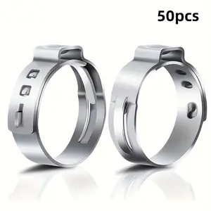 50pcs 304 Stainless Steel Heavy Duty Hose Clamps, 1/2 Inch Pex Banding Fittings, Round Hose Connectors, 360 Degree Sealed, for Pex Pipe Connections