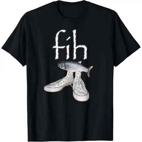 Men's Crew Neck Vibrant Cotton-Poly Meme Graphic Tshirt - Streetwear Menswear Short-Sleeve Funny 'Fih' Fish Print Top, Soft Breathable Fabric, Animal Theme, Everyday Basics, Sohochic