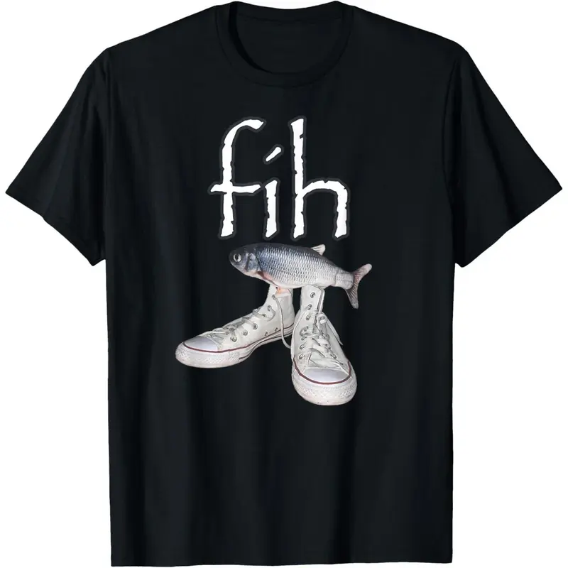 Men's Crew Neck Vibrant Cotton-Poly Meme Graphic Tshirt - Streetwear Menswear Short-Sleeve Funny 'Fih' Fish Print Top, Soft Breathable Fabric, Animal Theme, Everyday Basics, Sohochic