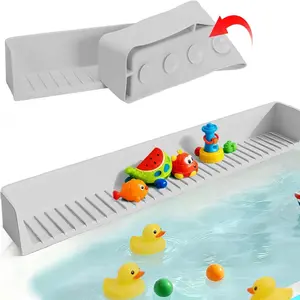Bathtub Splash Guard for Kids, 31 Inch Silicone Bath Game Rack, Toy Tray and Storage, Prevents Water Overflow and Floor Mess, Bathroom Edge Protector