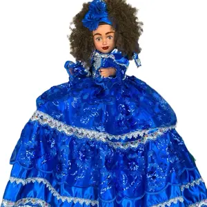 Muñeca Espiritual con Tendencia Yemayá en Vestido Azul y Detalles de Encaje