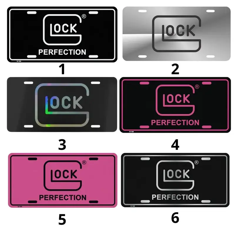 GLOCK Elite License Plate - 6 Style Options Premium Aluminum Front Bumper Vanity Tag for Cars & Trucks (12x6)