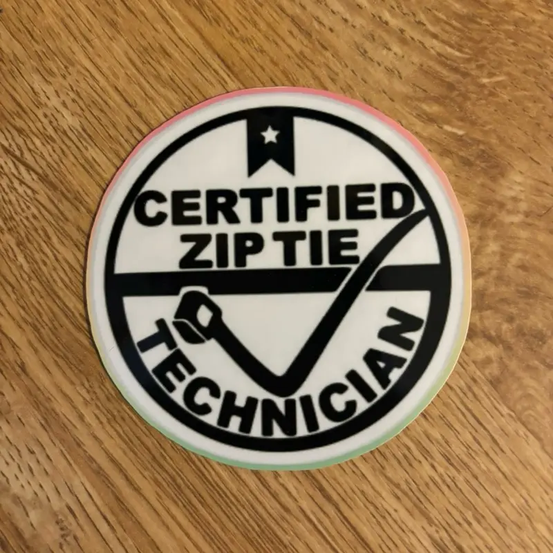 Certified Zip Tie Mechanic Sticker 3" - Professional Quality
