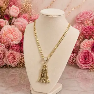 Gold Saint Lazarus Pendant Necklace – Cuban Chain Gold Tone for Men & Women