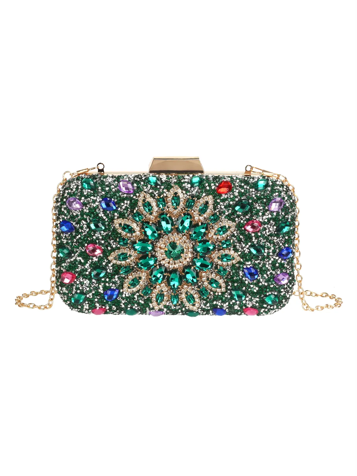 New Rhinestone Evening Bag for Women, Sparkling Handheld Clutch with Metal Chain, Evening Purse, Perfect for Cocktail Parties and Family Gatherings