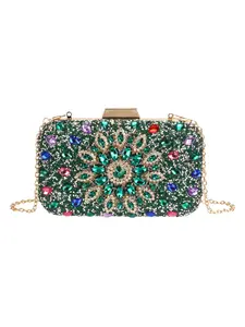 New Rhinestone Evening Bag for Women, Sparkling Handheld Clutch with Metal Chain, Perfect for Cocktail Parties and Family Gatherings