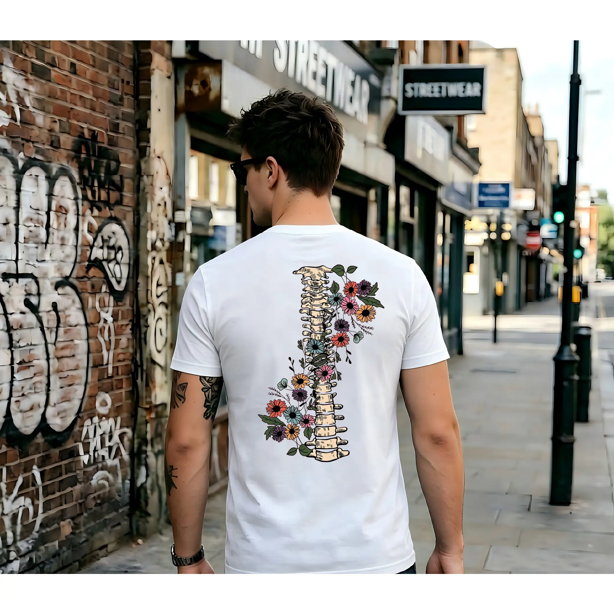 Cotton Unisex T-Shirt - Dual-Sided GROW THROUGH IT & Floral Print, Retro Vintage Loose Fit Short Sleeve Top for Men & Women, Spring Summer Casual Wear boyfriend  tees crewneck graphic men gift sleeve t-shirt shorboutique tees,printed tee,Casual Street tee
