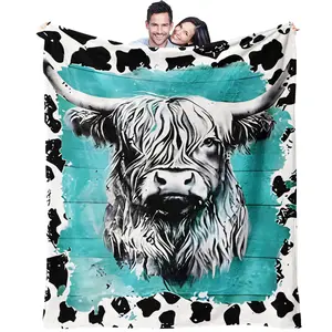 Vintage Highland Cow Print Blanket, Soft and Warm Flannel Sofa Bed Throw, Rustic Home Decor, the Perfect Holiday Gift for Family and Friends Who Love Farm Animals