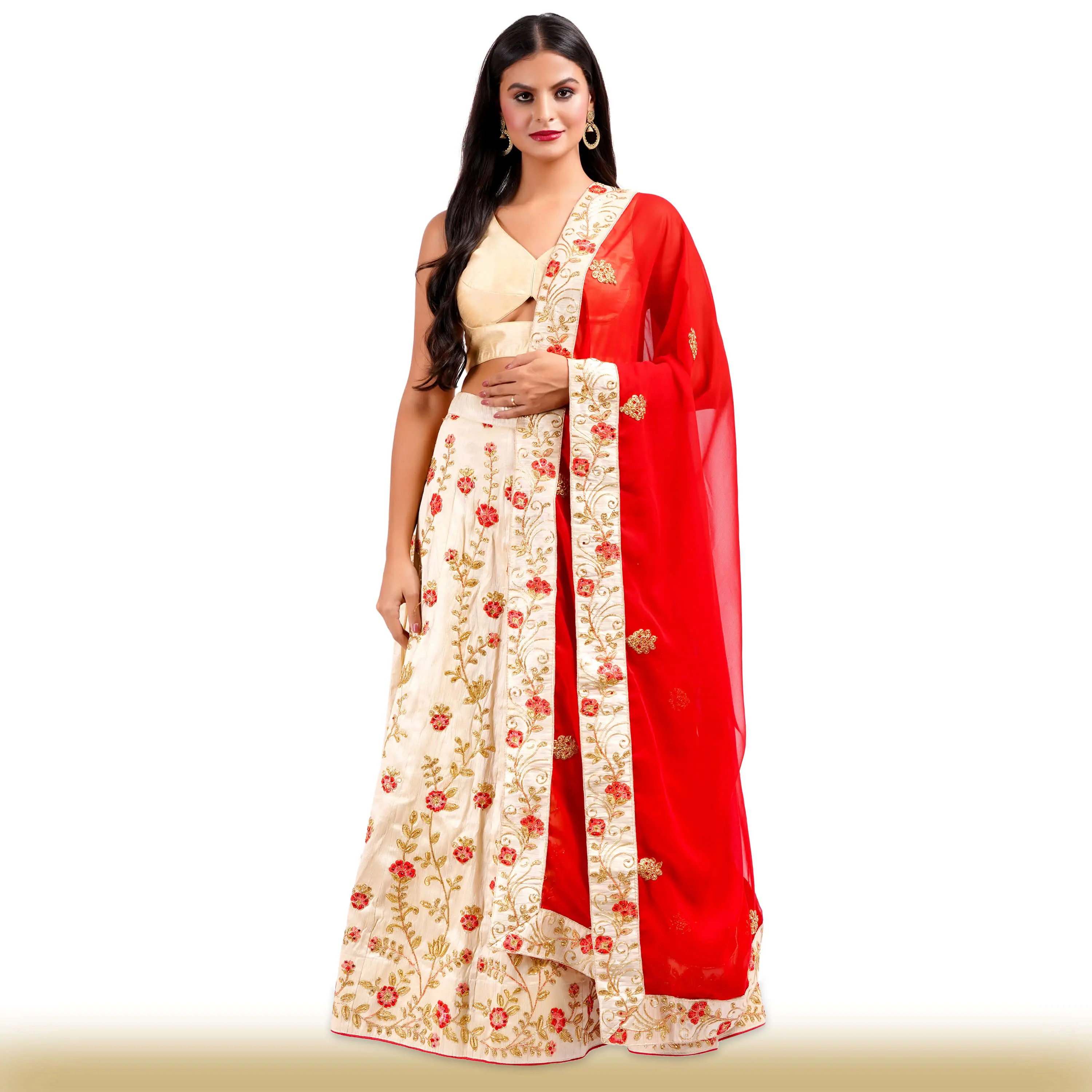 Hand Embroidered Lehenga with Red Dupatta
