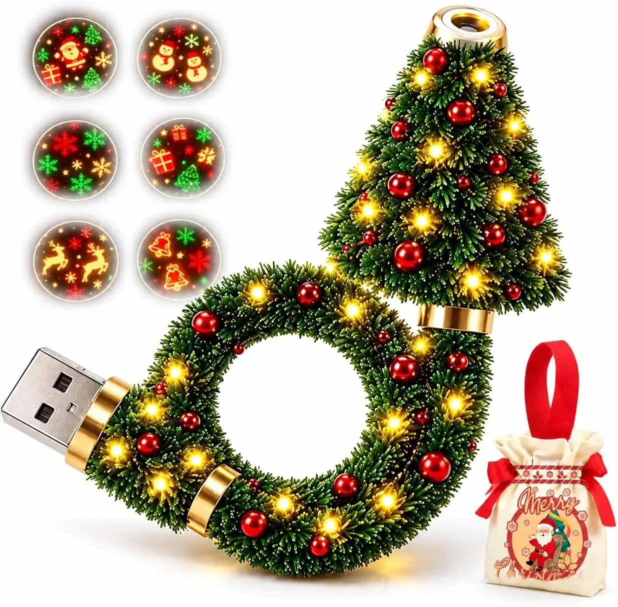 2026 USB Plug-In Christmas Projector Night Light, 6+ Holiday Patterns LED Ceiling Projection Lamp, Christmas Tree Nightlight, Warm LED Room Decor for Bedroom, Party, Xmas Gifts for Kids Family