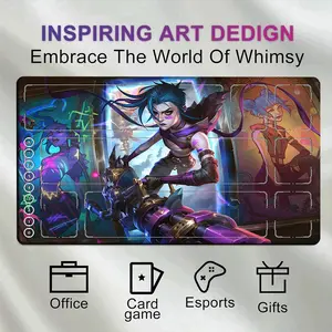 Riftbound League of Legends Playmat LOL Trading Card Game Mat with zones 14*24inch Play mats 35*60cm Mousepad For TCG CCG Trading Card Game pad Non-Slip Backing Round Corners Jinx