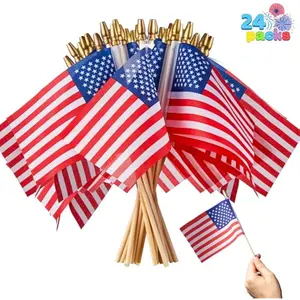 24 Pcs Small American Flags on Stick 4x6 Inch for 4th of July Celebration, Memorial Day decorations, Patriotic Party Supplies, Independence Day Gathering, Veterans Day, Patriotic Party Favors