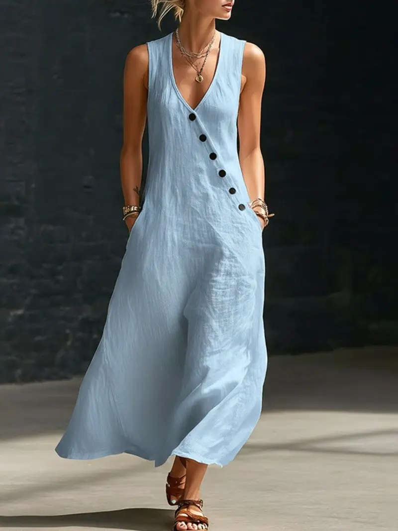 Fashionable vneck linen dresses - TikTok Shop Fashionable vneck linen dresses - TikTok Shop