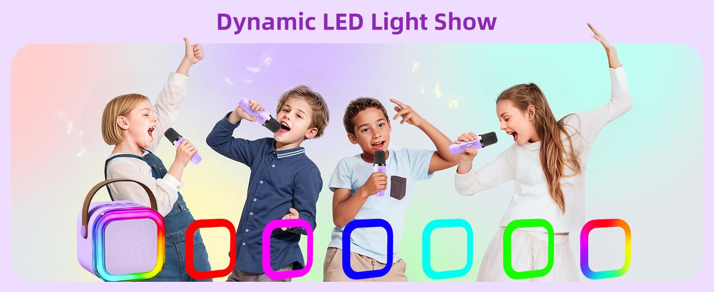 Mini Karaoke Machine for Kids Adults, Portable Bluetooth Speaker with 2 Wireless Microphones,Toys Birthday Gifts for Girls Ages 4, 5, 6, 7, 8,9,10,11,12+ Family Home Party (Purple)