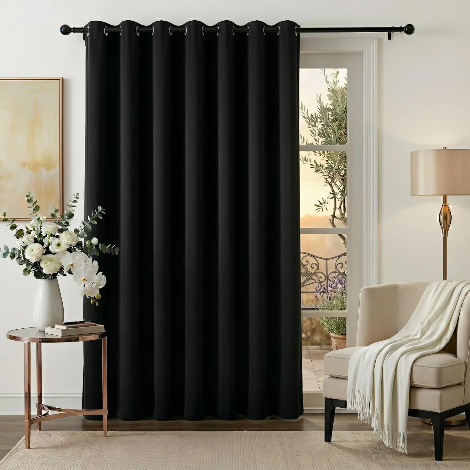Extra Wide Curtains Blackout - % Privacy Backdrop Curtains & Drapes for liding Glass Door Bedroom Patio Large Window Decor hared Office Partition creen, W  x L , Black,  Panel