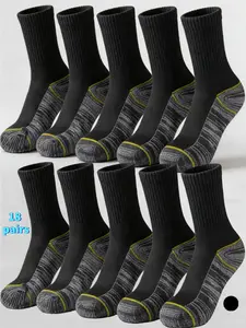 Men's Patchwork Crew Socks, Work Socks, 18 Pairs Durable Comfort Design, Ideal for Industrial Use, Soft Knit Mid-Calf Socks