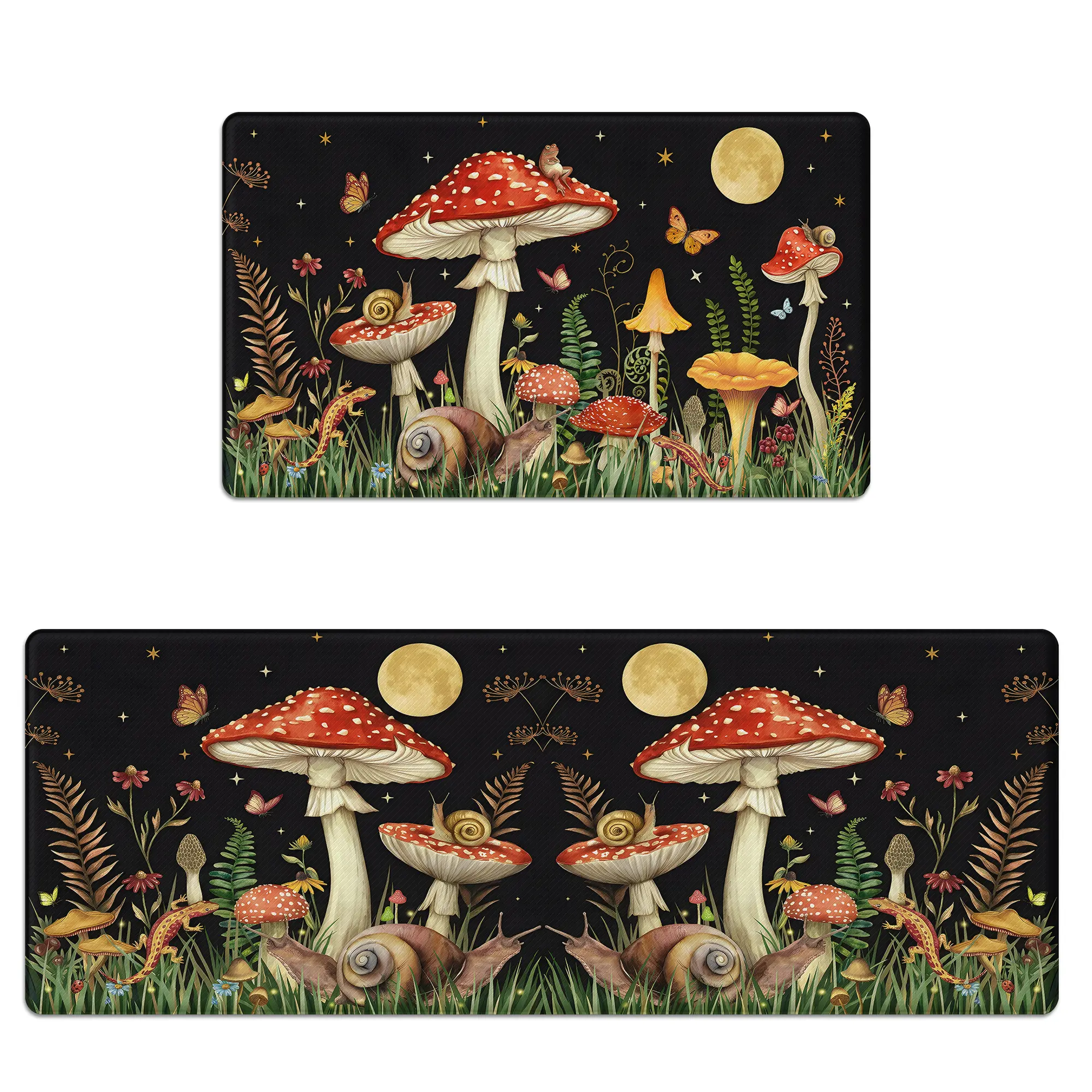 Mushroom Rug Kitchen Mats for Floor Cushioned Anti Fatigue Kitchen Rugs Sets of 2, Non Slip Waterproof Black Kitchen Floor Mat, Comfort Memory Foam Standing Mat for Office Laundry Sink Desk Home Decor Rug Home Decoration Mat