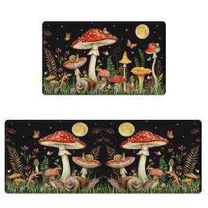 Mushroom Rug Kitchen Mats for Floor Cushioned Anti Fatigue Kitchen Rugs Sets of 2, Non Slip Waterproof Black Kitchen Floor Mat, Comfort Memory Foam Standing Mat for Office Laundry Sink Desk Home Decor Rug Home Decoration Mat