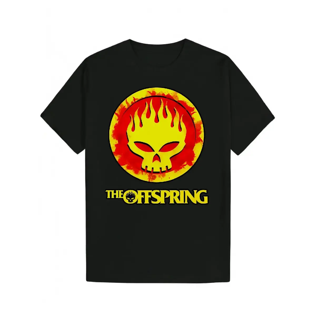 Men'S Summer Casual Crew Neck T-Shirt, 100% Polyester Knit Fabric, Regular Fit, Slight Stretch, 180g/m², Graphic Tee with Fiery Skull Design - The Offspring Band Merch