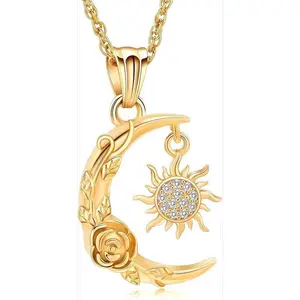 Crescent Moon Urn Necklace for Ashes Memorial Pendant for Women Men Sun Moon Ashes Jewelry Keepsake Stainless Steel Ash Holder Fashion Accessory