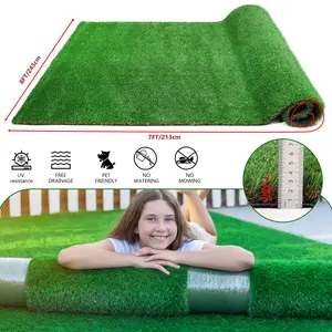 7FTX8FT Outdoor Artificial Grass Runner Rug, Thick Realistic Fake Grass Roll Decor Patio Balcony Garden Lawn, Dog Pets Turf Drain Mat, 1.38" Pile Height