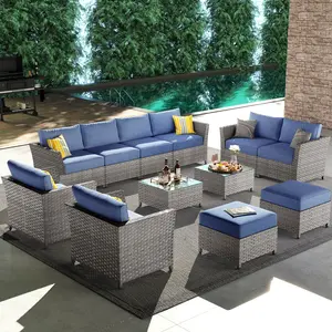 12 Piece Outdoor Patio Furniture with 4 Seat Sofa,Rattan Wicker Coversation Set with 4 Chair,Modular Sectional Sofa with 2 Ottoman,Balcony Sofa Set with 2 Coffee Table for Outside Porch Backyard Pool