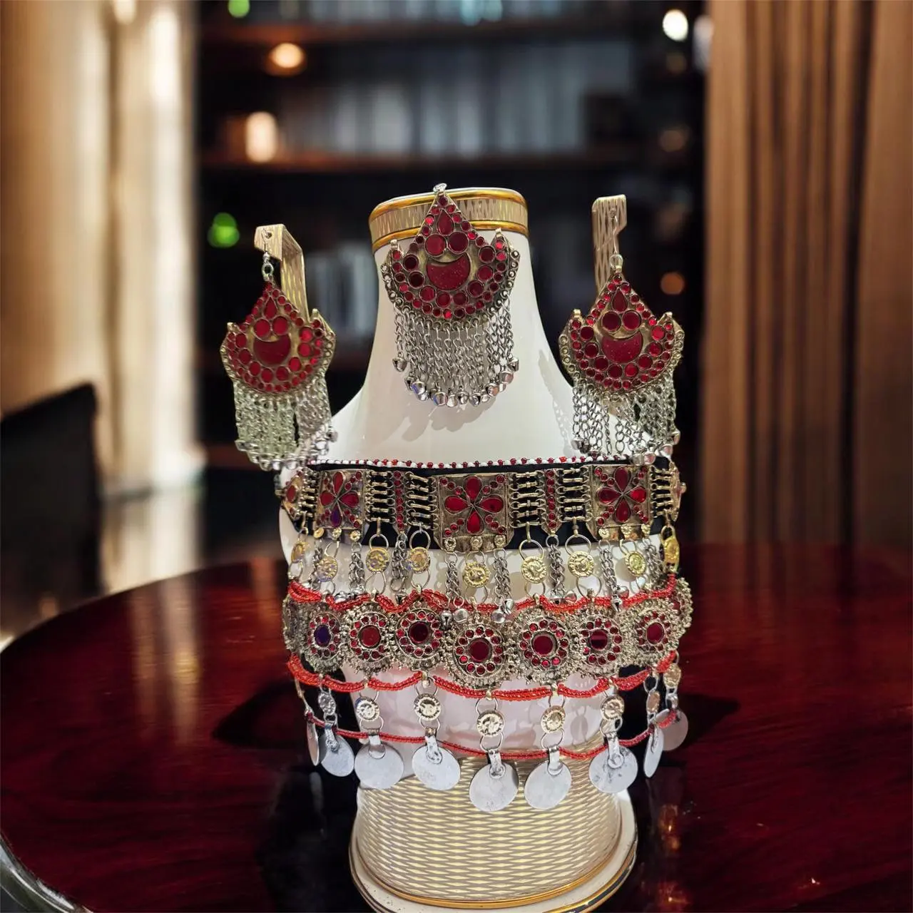 Traditional Ethnic-Inspired Afghan Bridal Crystal Jewelry Set - Rhinestone-Adorned Sparkly Set Including Necklace, Earrings and Tikka, Ethnic-Inspired Jewelry Sets