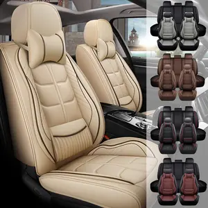 For Toyota Tacoma/ 4Runner/ RAV4 /Honda /Hyundai/Elantra/Tucson/Sonata/Accent/Car Seat Covers Full Set,Nappa Leather Breathable Front Back Rear Seat Cushion,Car Seat Protector With Removable Headrest,Universal Fit For Most Cars