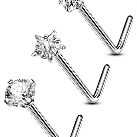 Elegant Star & Heart Shaped Nose Studs, Fashionable L-shaped Nose Rings for Women & Men, Trendy All-match & Exquisite Nose Piercing Body Jewelry for Birthday Gift