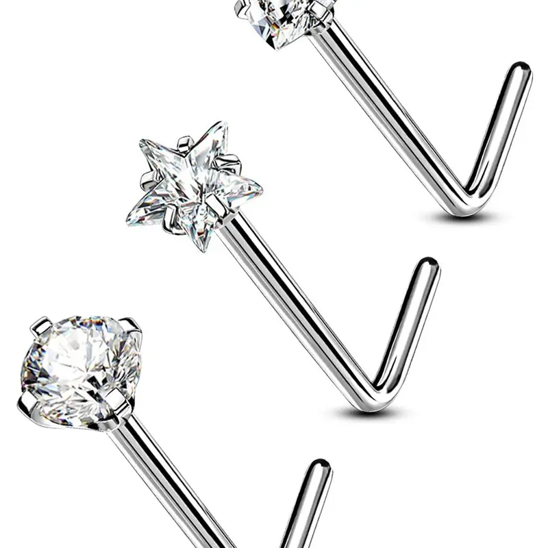 Elegant Star & Heart Shaped Nose Studs, Fashionable L-shaped Nose Rings for Women & Men, Trendy All-match & Exquisite Nose Piercing Body Jewelry for Birthday Gift