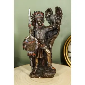 Ebros Native American Tribal Chief Warrior W/ Spear Shield & Eagle Statue 8.5" H