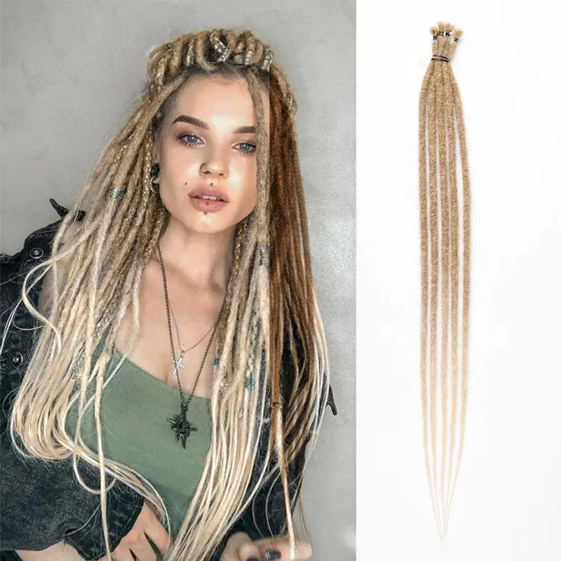 New 24 Inch Synthetic Dreadlock Extensions 5 Strands Hippie Dreads  Color 0.6 cm Width Loc Extensions Reggae Style Crochet Hair