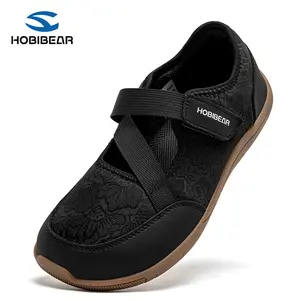 HOBIBEAR Women's Mary Jane Flats Barefoot Shoes Wide Toe Box Zero Drop Sole Adjustable Straps Lightweight