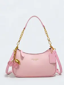 New Fashion Classic PU Waterproof Shoulder Bag, Crossbody Chain Bag, Cherry Charm, Printed Design, Metal Chain Decor, Women's Handbag for Shopping, Commuting, Travel