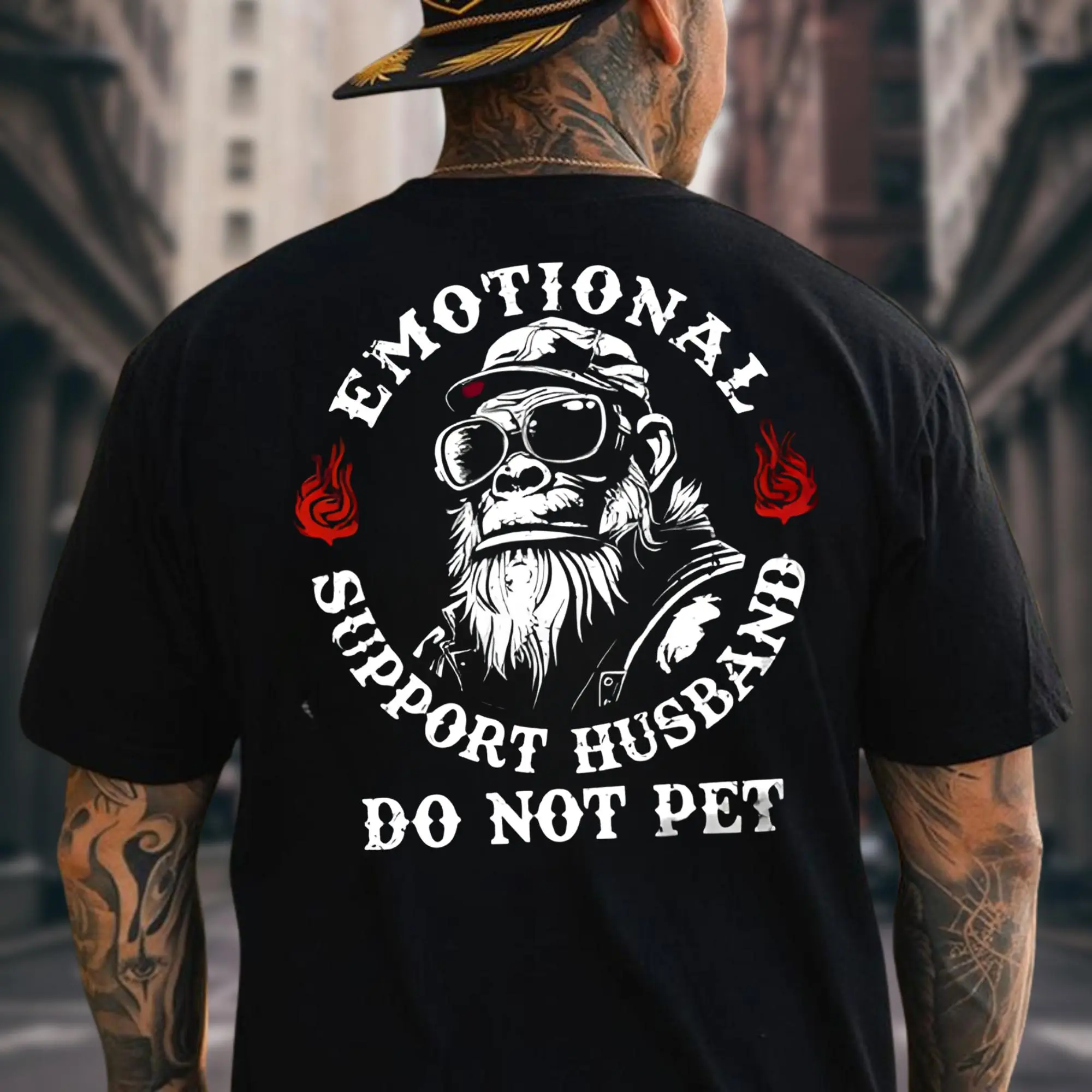 Emotional Support Husband Do Not Pet Graphic T-shirt, Funny Husband Gorilla Tee for Men, Sarcastic Marriage Humor Graphic Shirt