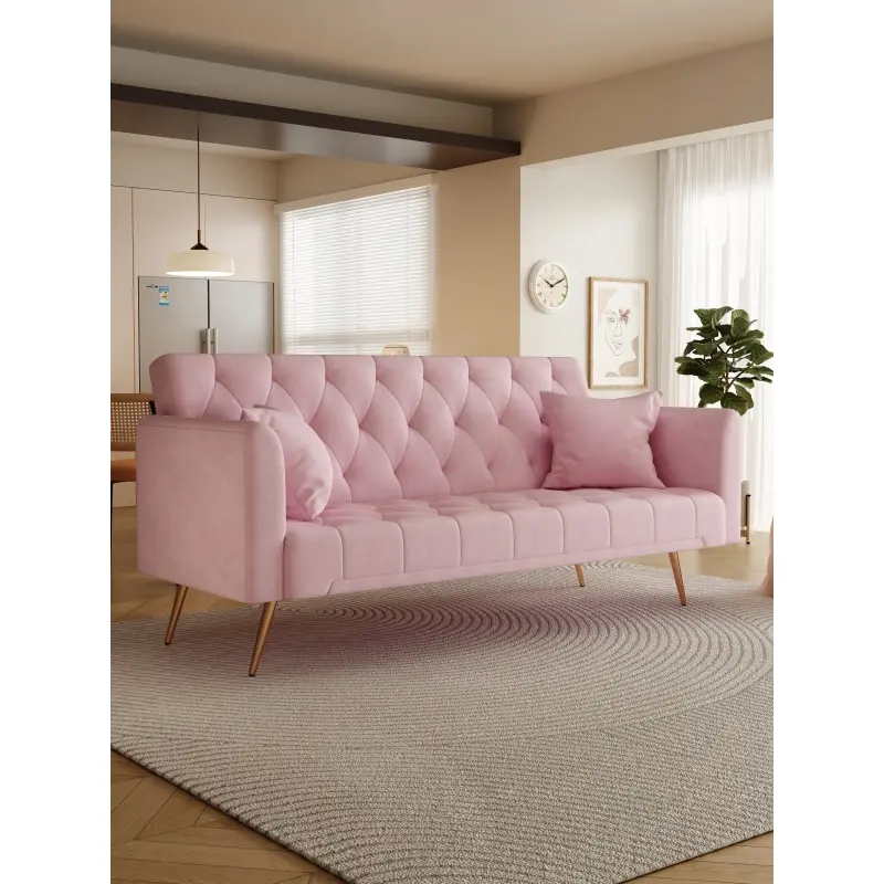 71 in American Retro Blush Soft Velvet Convertible Love Seat Sofa - Sturdy, Extendable Indoor Sofa with Adjustable Bed for Small Bedroom, Working & Watch Party Use (Assembly Required), Classic