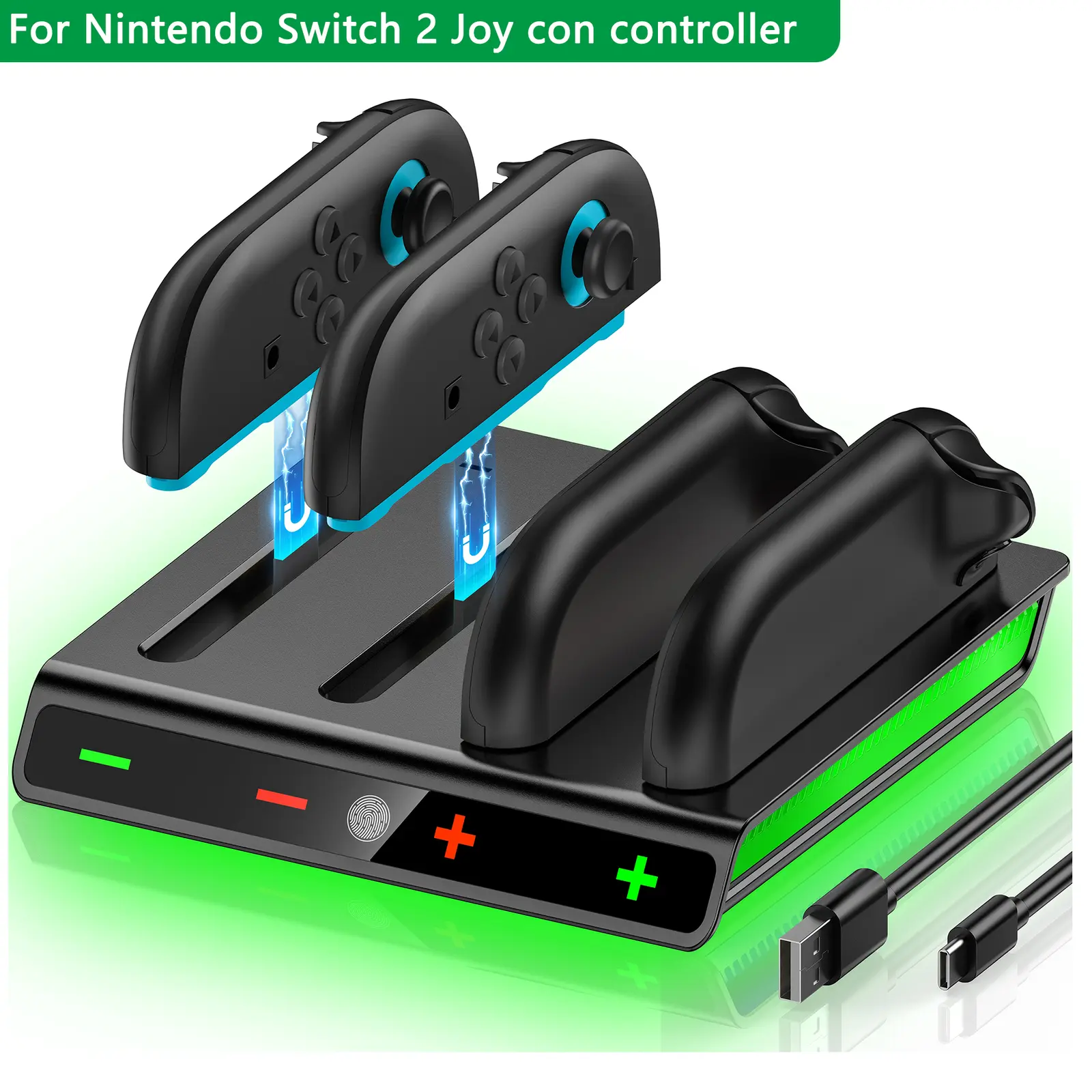 4-in-1 Wireless Controller Charging Dock for Nintendo Switch 2 (2025) Joy-Con, Magnetic Video Game Accessory with 2H Fast Charge Stand, Lights, Micro USB Cable, User Manual for Controllers