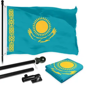 G128 Combo Pack: 6 Ft Tangle Free Aluminum Spinning Flagpole (Black) & Kazakhstan Kazakhstani Flag  3x5 Ft LiteWeave Pro Series Printed 150D Polyester | Pole with Flag Included