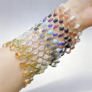 925 Silver Crystal Bracelet | Mixed Gemstone Beads | Adjustable 6-7"+1.5-2” extension
