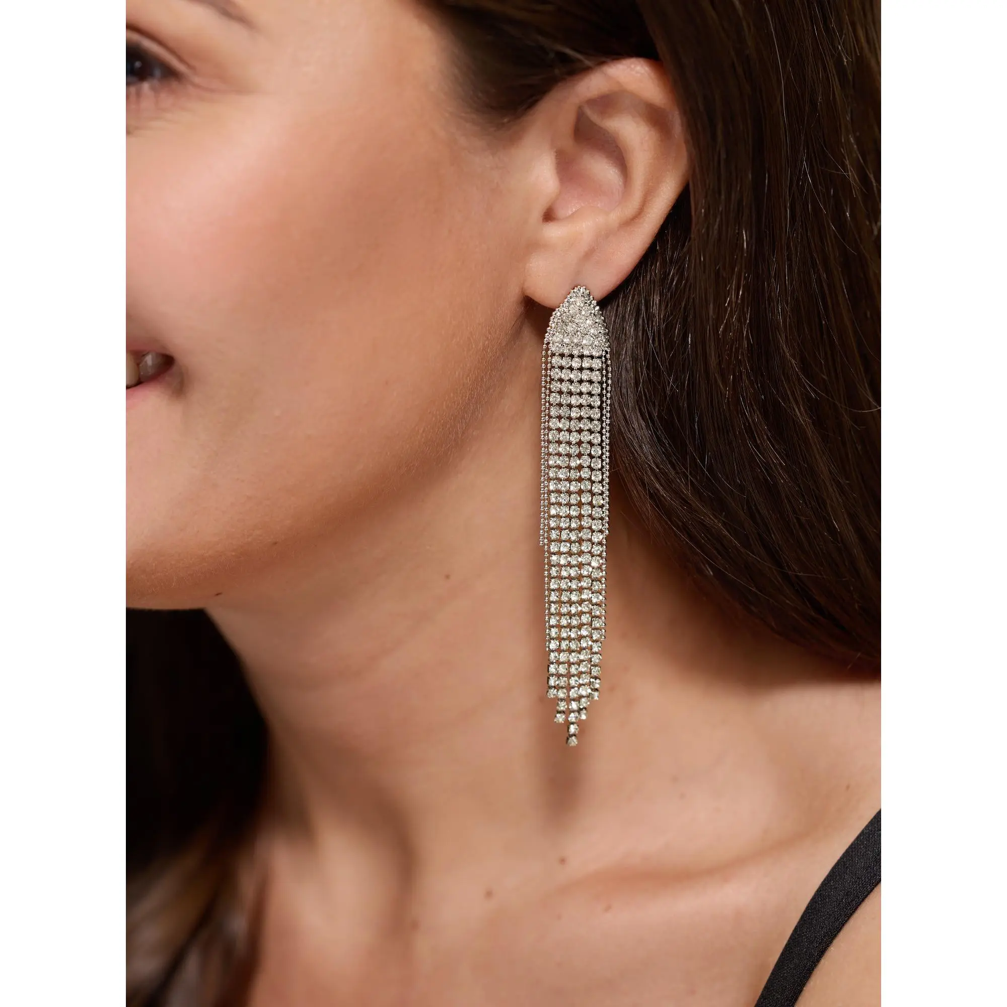 BloomChic Rhinestone Tassel Long Drop Earrings