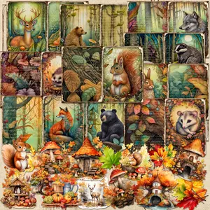 76pieces(12papers+64stickers)Vintage Squirrel Forest Scrapbooking Set,Perfect for Bullet Journals,Arts Crafts,Scrapbooking Supplies,Junk Journal Kits,DIY Crafts,Harvest Fall Season,Holiday Decorations,Scrapbook Materials, Sticker Packs