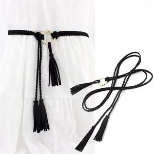 Women's Handmade Woven Tassel Waist Rope Waist Chain Ethnic Style Round Buckle Waist Cinching Knotted Belt Waist Rope Decoration